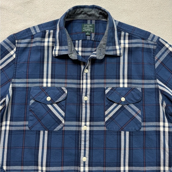 JCREW Men’s Heavyweight Flannel Blue Plaid Cotton Button Down Shirt XL - Picture 4 of 7